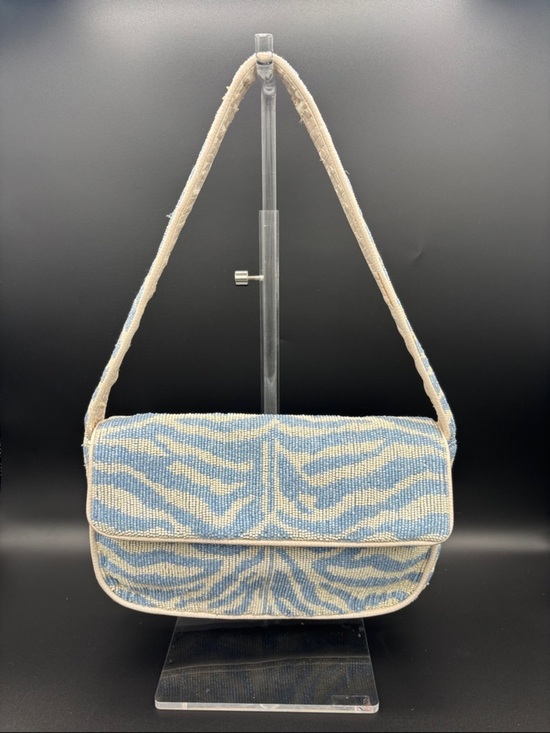 STAUD Handbags - STAUD Tommy Beaded Shoulder Bag - Blue & White - Interior Strap is Peeling Some